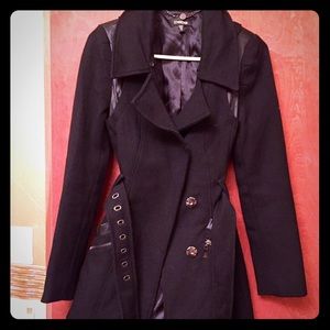 Black Bebe trench coat, leather trimming XS
