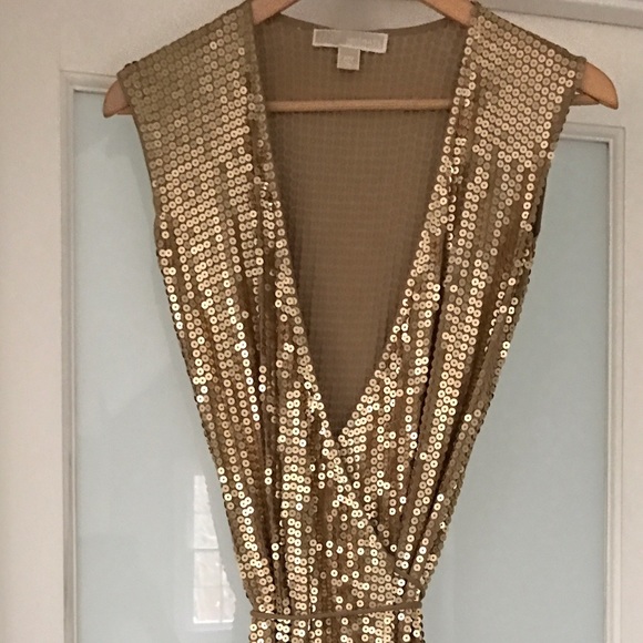 SOLD Michael Kors XXS Gold Sequin Wrap Dress - Picture 1 of 4