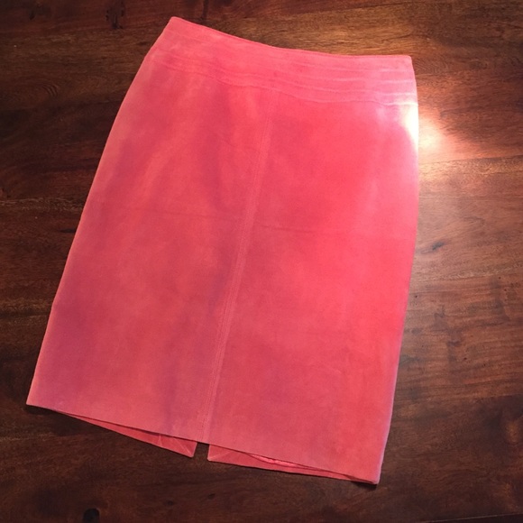 Pink suede pencil skirt