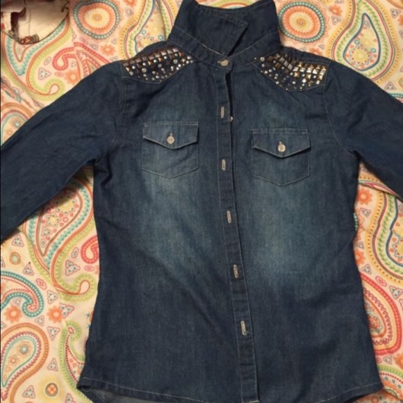 Girls blue jean shirt size 8 - Picture 1 of 4