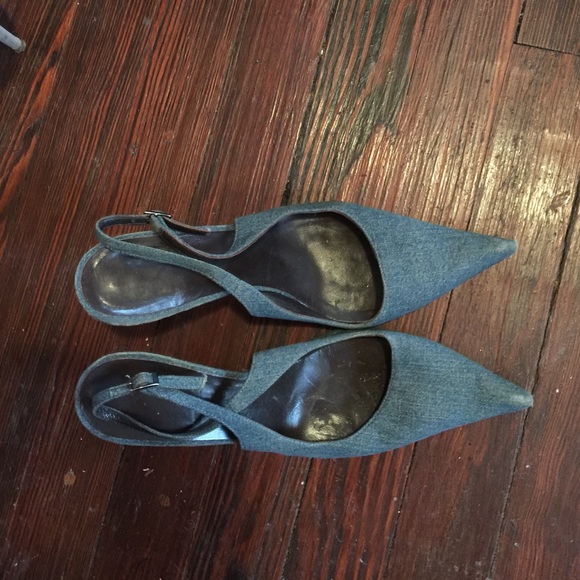 Denim sling back pump