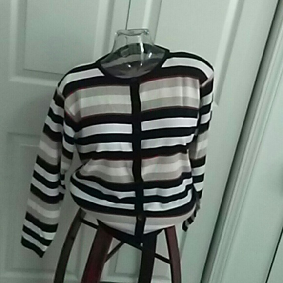Red black tan white strip sweater