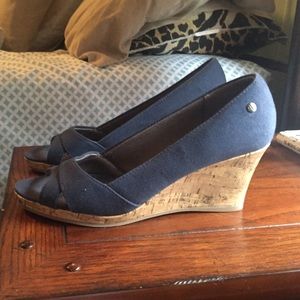 Navy peep toe wedge