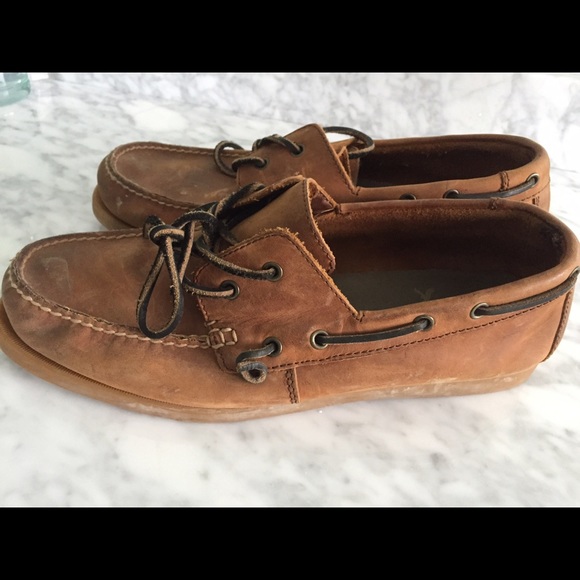 Ae Brown Leather Topsider Boat Shoe 