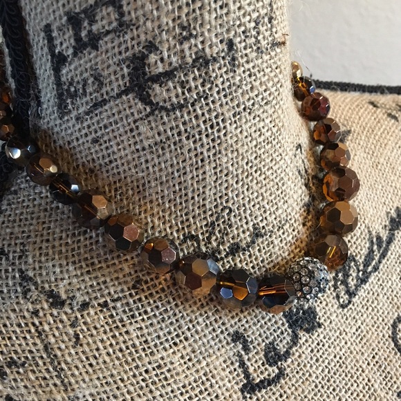 Brown crystal glass bead necklace w/Crystals bead