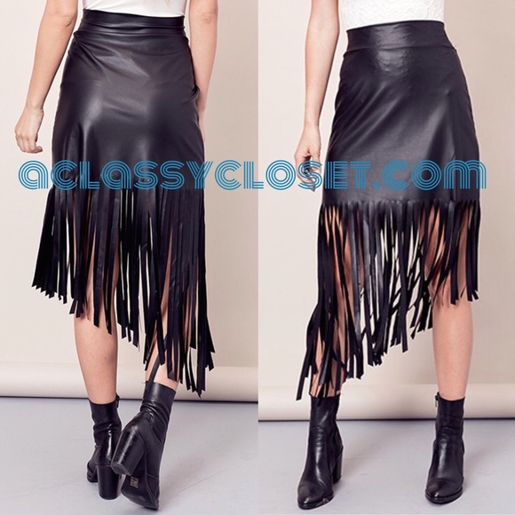 Dresses & Skirts - 🆕 Faux Leather Fringe Skirt