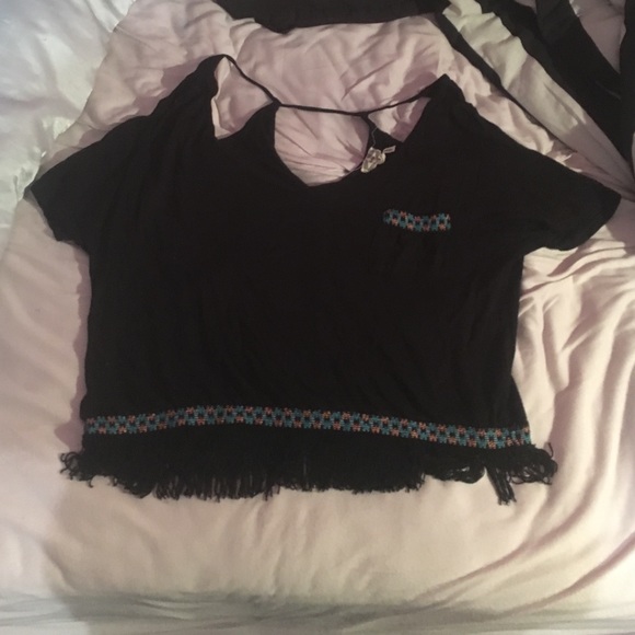 Black fringe shirt with cutout back