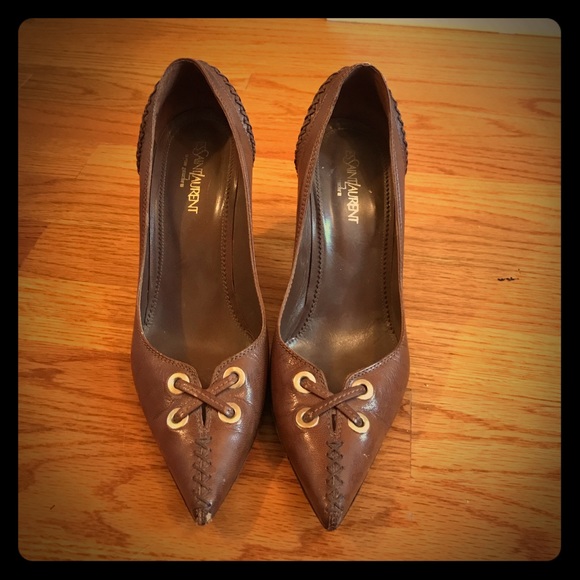Yves Saint Laurent Shoes - Yves Saint Laurent YSL brown gold Heels