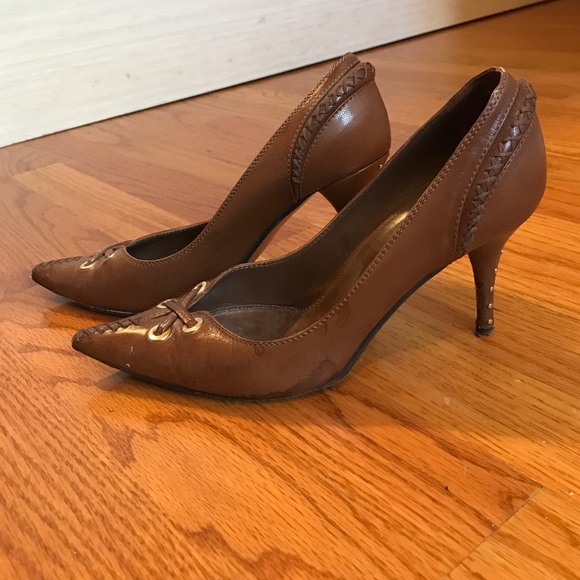 Yves Saint Laurent YSL brown gold Heels - Picture 2 of 5