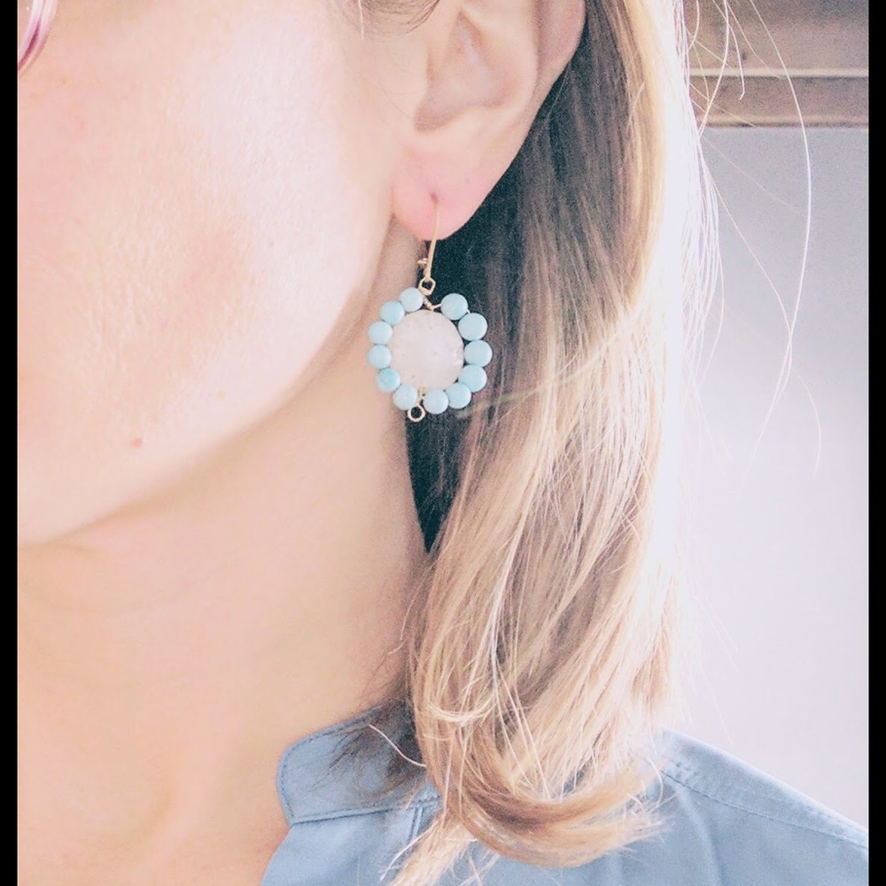 Cute turquoise and solar quartz flower earrings
