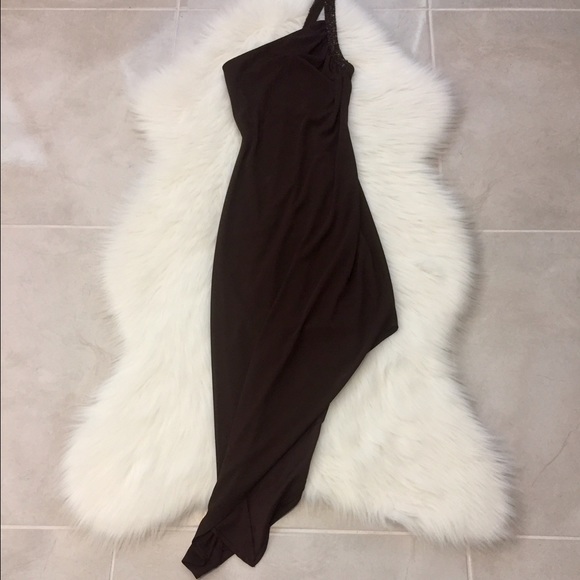 Brown Asymmetrical Dress w/ One Shoulder, size S - Picture 2 of 4