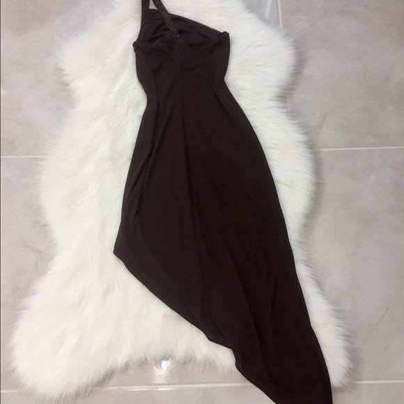 Brown Asymmetrical Dress w/ One Shoulder, size S - Picture 3 of 4