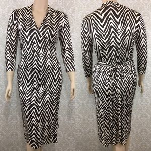 Jaeger brwn cream striped true wrap dress XL 14/16