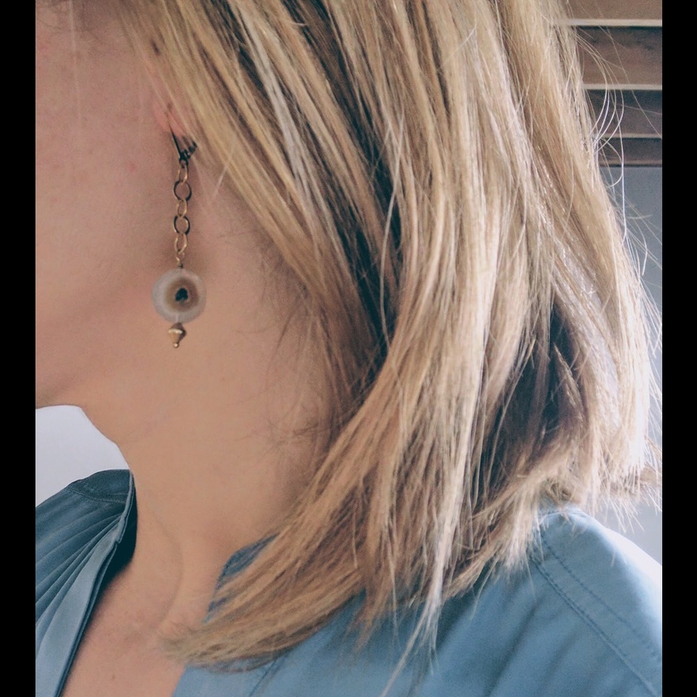 Delicate solar quartz dangly earrings