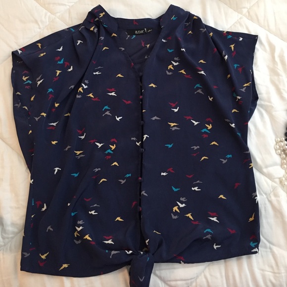 Navy blouse with birds