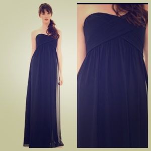 Bill Levkoff navy chiffon strapless dress