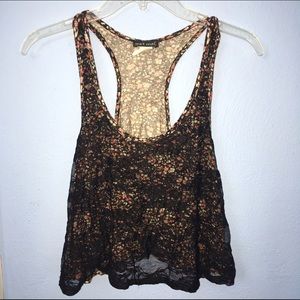 Floral with Black lace cover belly shirt tank top