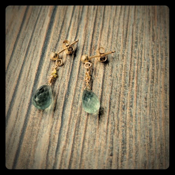 Tiny sapphire and yellow diamond drop earrings