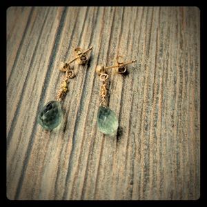 Tiny sapphire and yellow diamond drop earrings