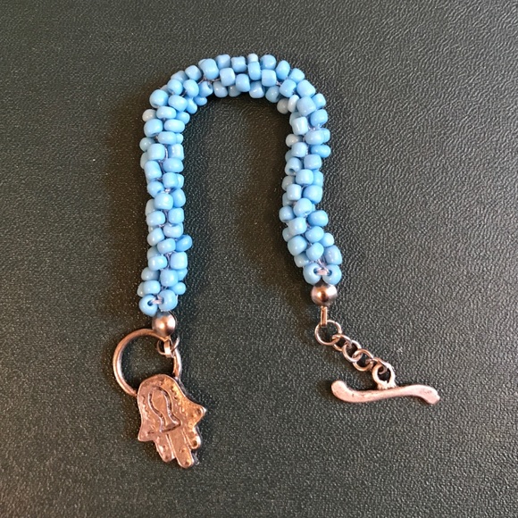 Hamsa Blue Beads Silver Bracelet Fish 🐟