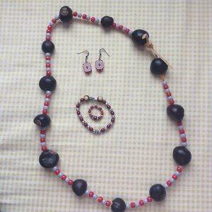 Buckeye necklace, earrings, ring, and bracelet
