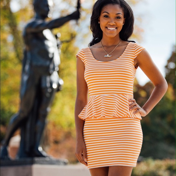 Orange and White Striped peplum dress