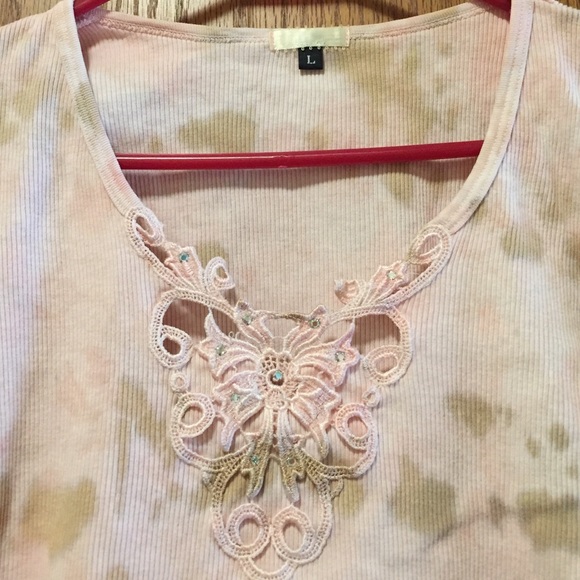 Vintage Marabou Light Pink/Tan Stretch Ribbed Top - Picture 2 of 4