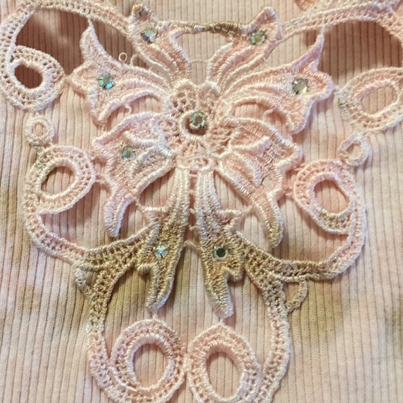 Vintage Marabou Light Pink/Tan Stretch Ribbed Top - Picture 3 of 4