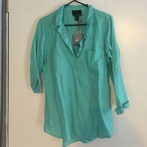 Cynthia Rowley 100% Linen Teal Tunic
