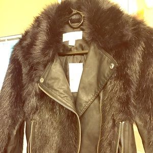 Michael Kors black faux fur moto jacket