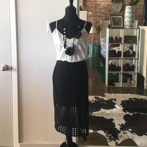Black polka dot cut-out pencil skirt