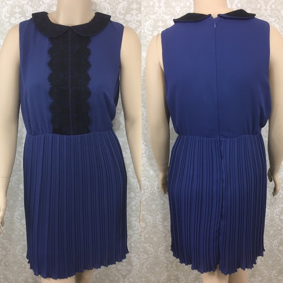 Asos Curve blue black pleated sleeveless dress 16