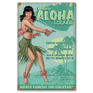 Reproduction Metal Sign - Bettie Page Aloha Lounge