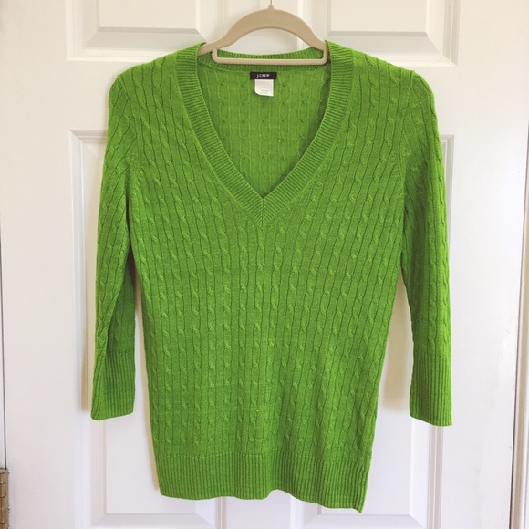 J. Crew Linen Cable Knit V-neck Sweater