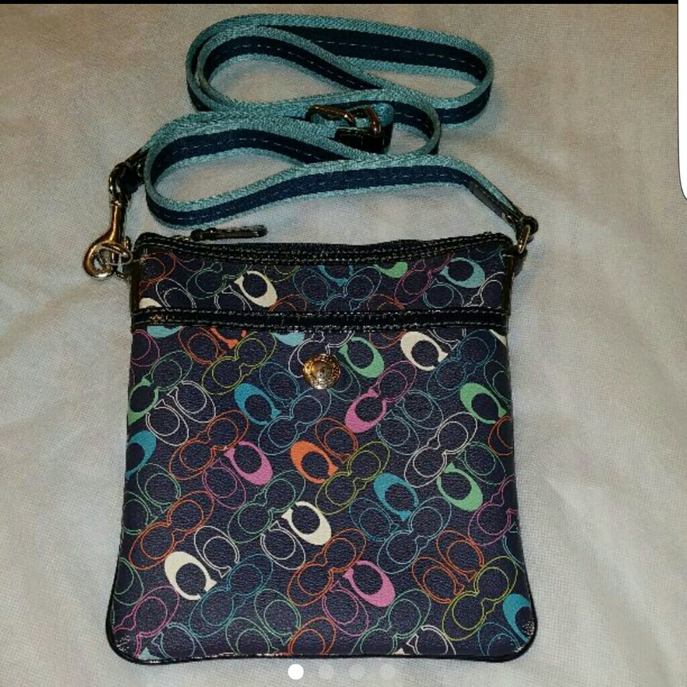Coach Navy & Multi Color Signature Crossbody