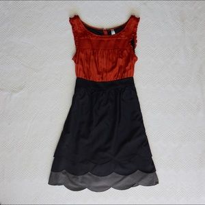 Anthropologie orange black & gray scalloped dress