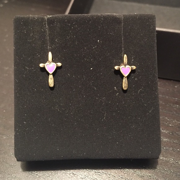 Purple Heart cross earrings