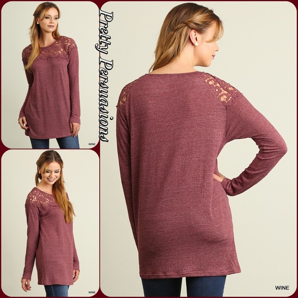 LAST TWO‼️NWT Wine Long Sleeve & Lace Top - Picture 3 of 3