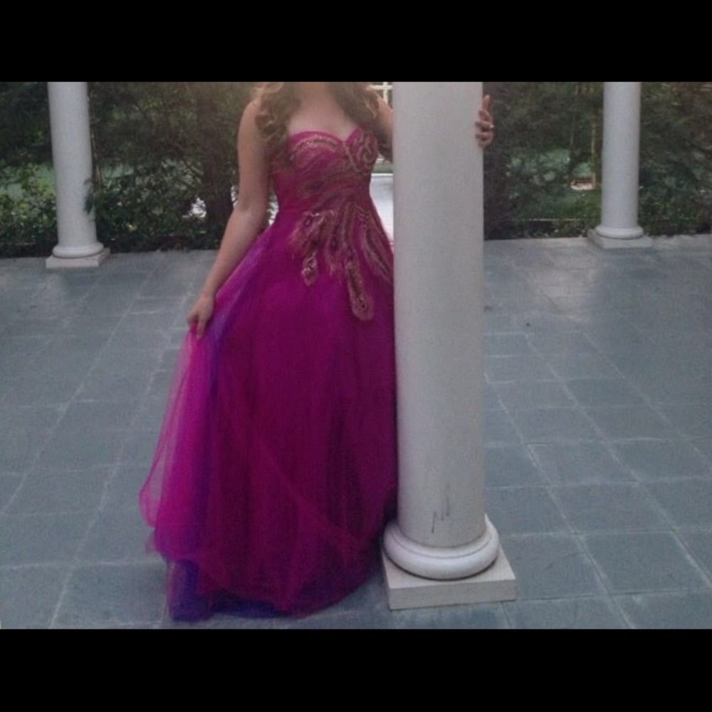 Magenta Peacock Strapless Gown - Picture 3 of 3