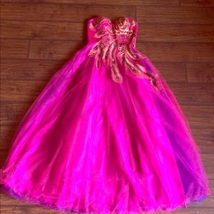 Magenta Peacock Strapless Gown
