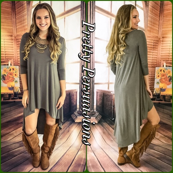NWT Olive High-Low Jersey Shift Dress - Picture 2 of 4