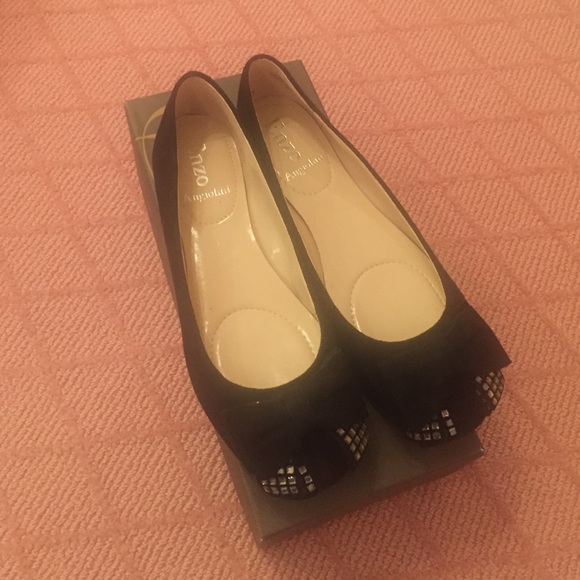 Enzo Angilioni black suede bow flats