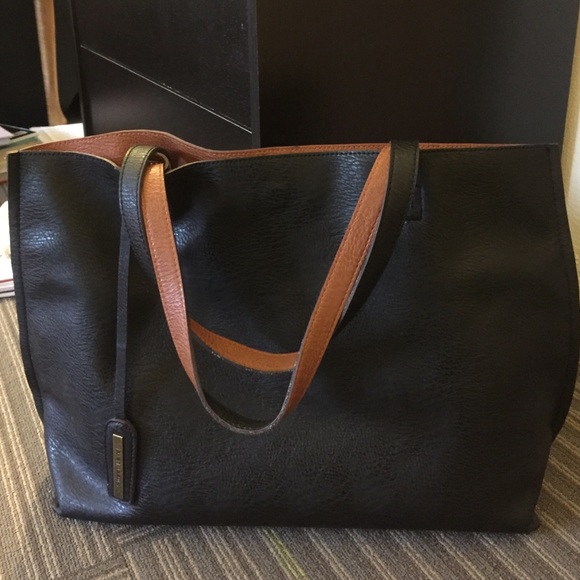 Large black and brown reversible tote