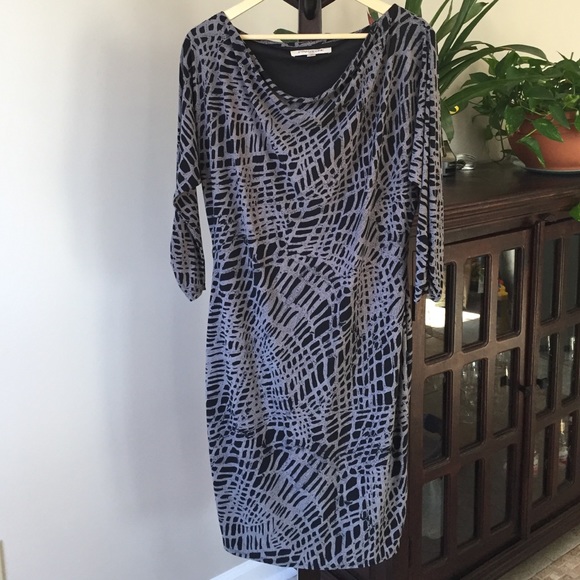 Dolman 3/4 Sleeved Cowl Neck Black & GreyDress