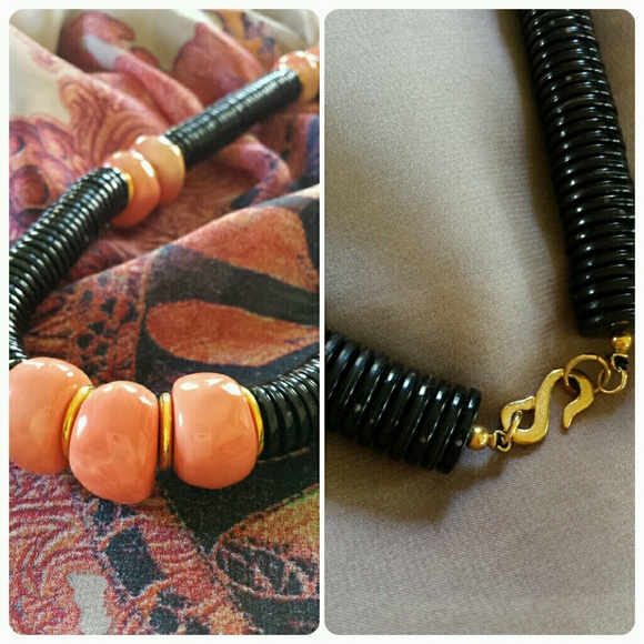 Black & Coral Bead Necklace