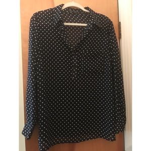 Rose & Olive Blouse - Navy Blue & White PolkaDots