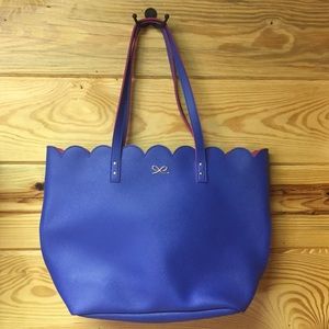 Blue vegan leather bucket bag