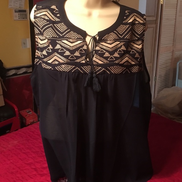 Navy blue and gold embroidered sleeveless tunic