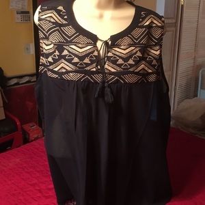 Navy blue and gold embroidered sleeveless tunic