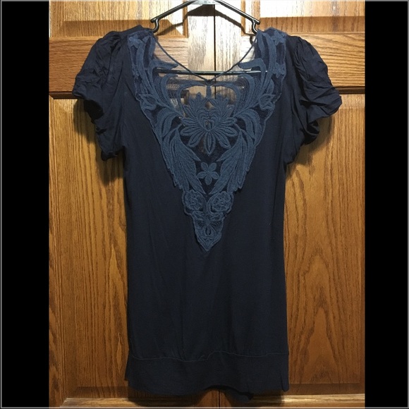 Blue tee with lace back